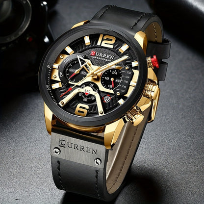 Men's Quartz Watch - CURREN Business Chronograph Faux Leather Strap Analog Date Stopwatch - product detail view 6
