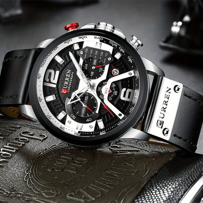 Men's Quartz Watch - CURREN Business Chronograph Faux Leather Strap Analog Date Stopwatch - product detail view 8