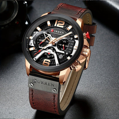 Men's Quartz Watch - CURREN Business Chronograph Faux Leather Strap Analog Date Stopwatch - product detail view 13