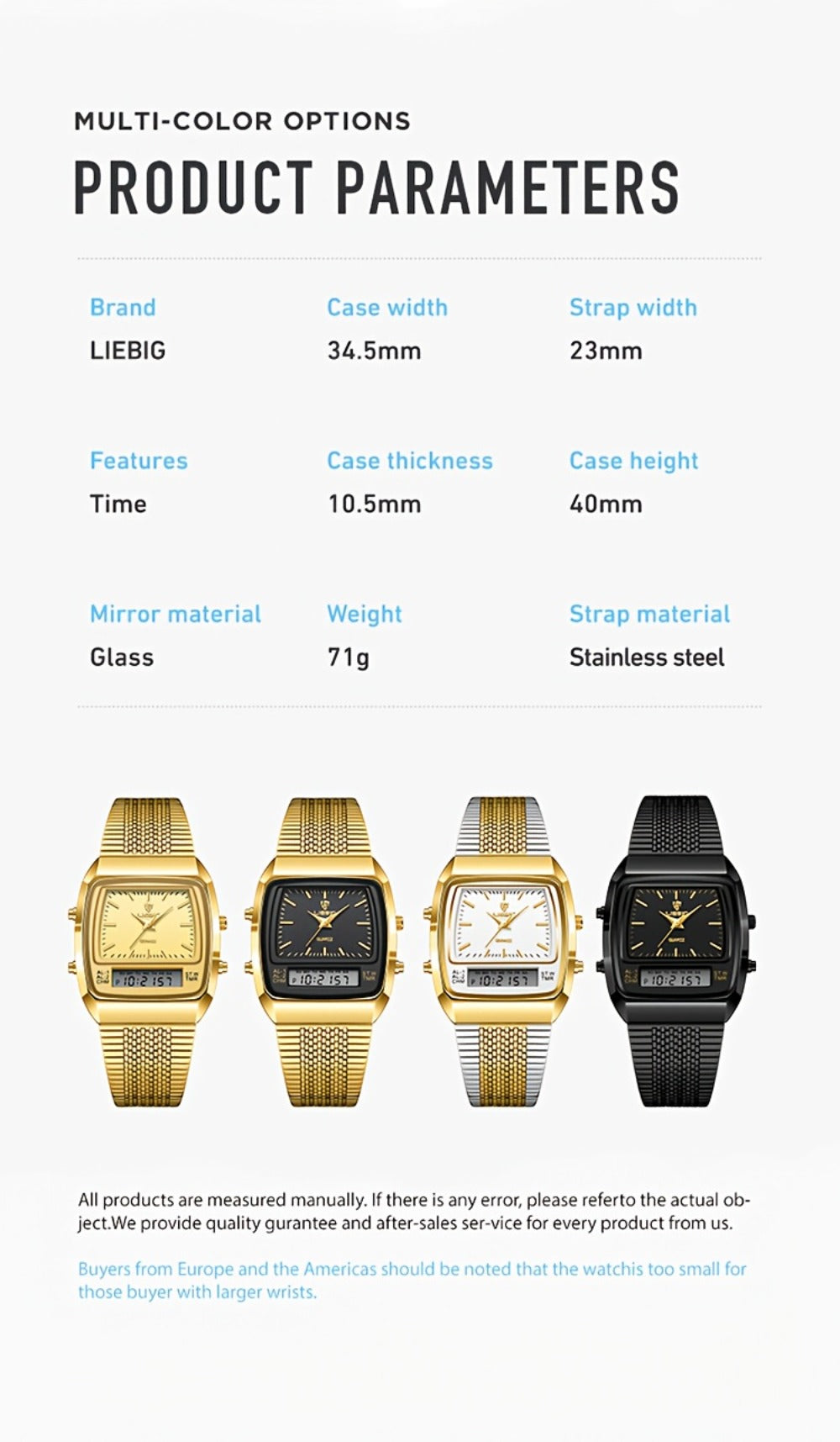 Men's Quartz Watch - Dual Display for Women LIEBIG Luxury Business Wristwatch with Digital - product detail view 16