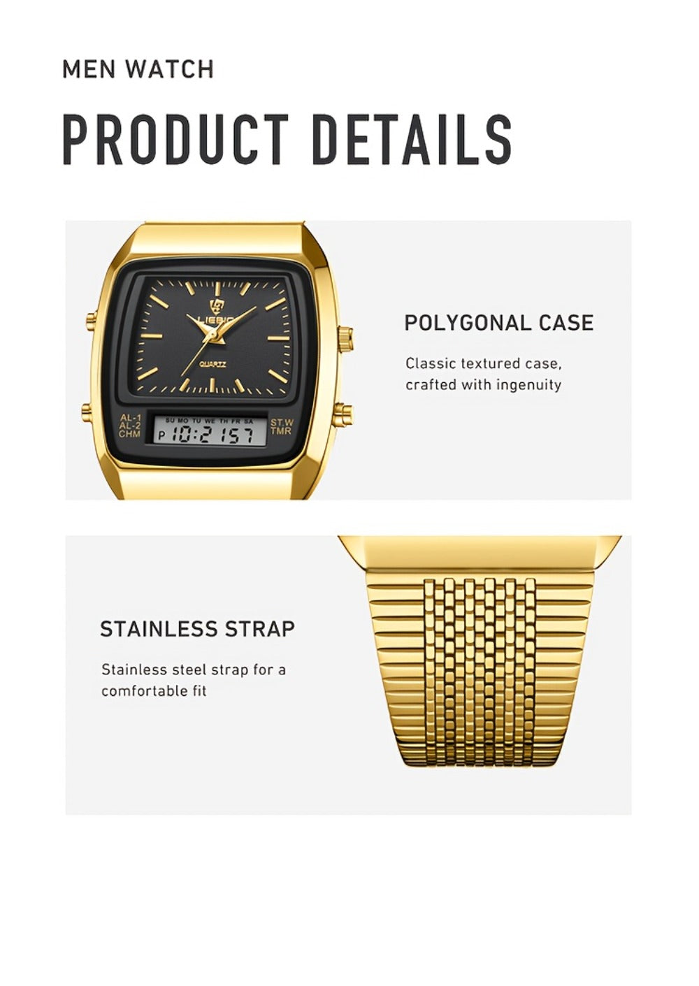 Men's Quartz Watch - Dual Display for Women LIEBIG Luxury Business Wristwatch with Digital - product detail view 28