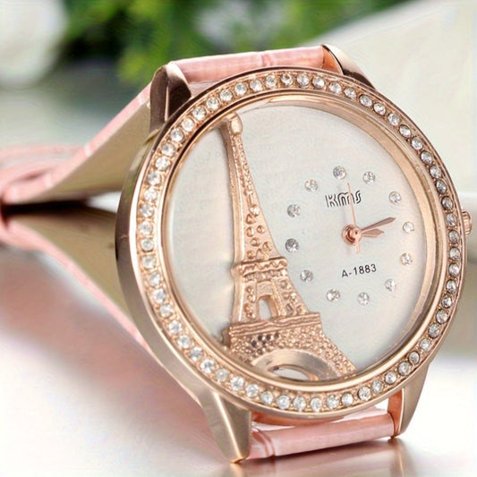 Women's Quartz Watch - Eiffel Tower Rhinestone for Jewelrywe Parisian Fashion Analog Wristwatch - product detail view 2