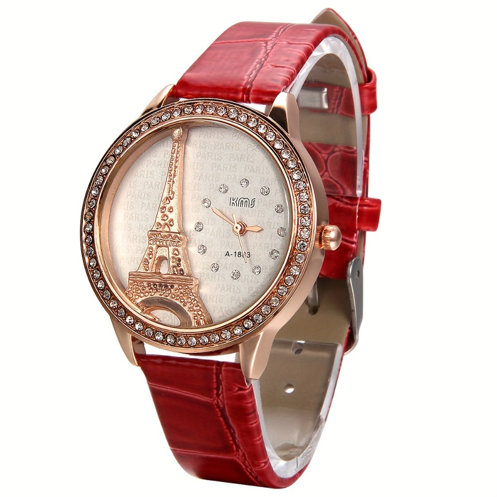 Women's Quartz Watch - Eiffel Tower Rhinestone for Jewelrywe Parisian Fashion Analog Wristwatch - product detail view 4