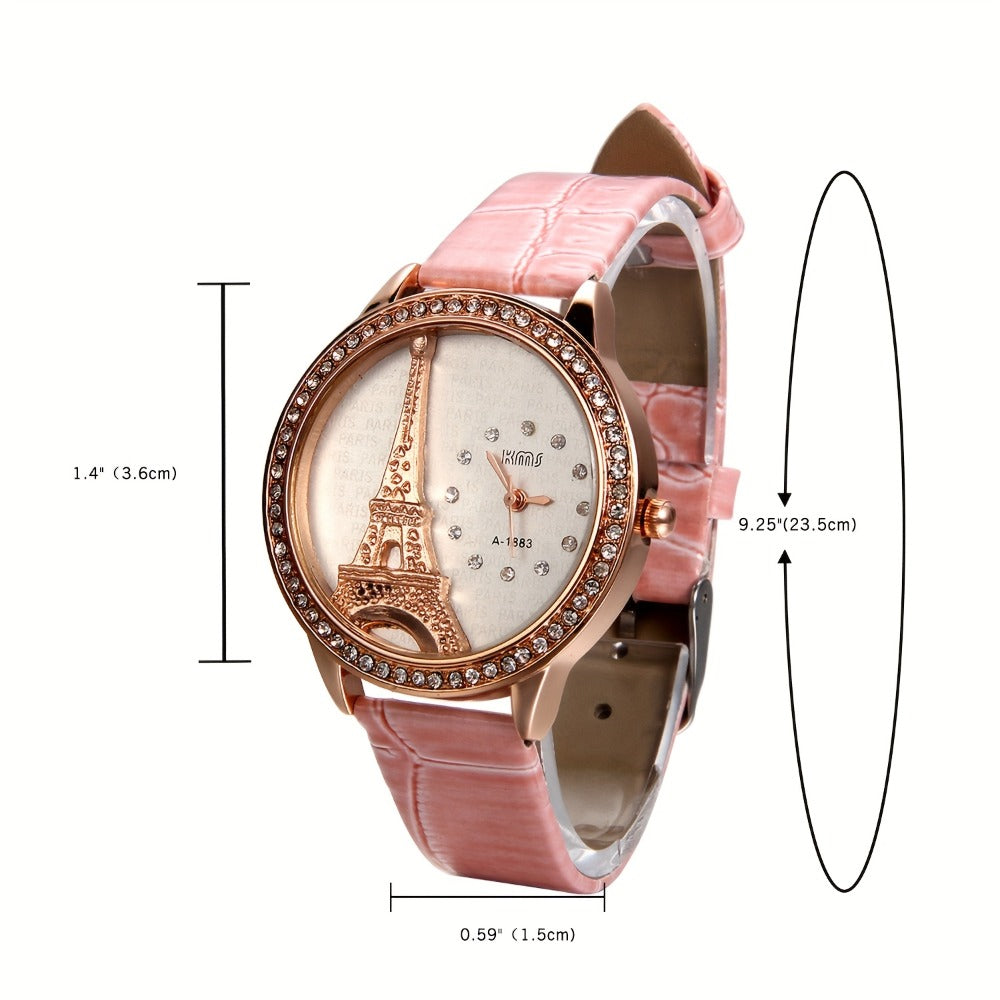 Women's Quartz Watch - Eiffel Tower Rhinestone for Jewelrywe Parisian Fashion Analog Wristwatch - product detail view 5