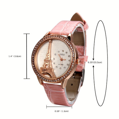 Women's Quartz Watch - Eiffel Tower Rhinestone for Jewelrywe Parisian Fashion Analog Wristwatch - product detail view 5