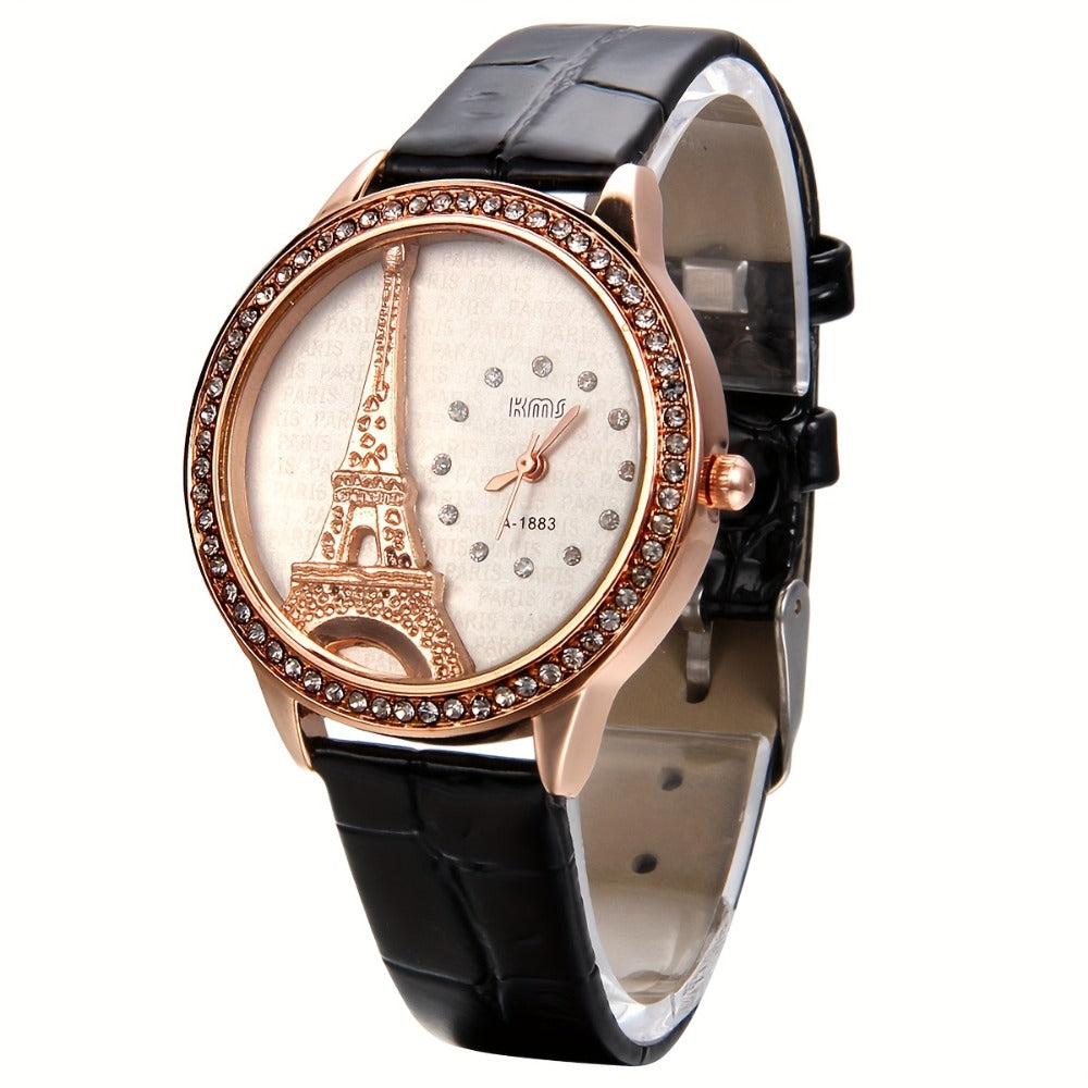 Women's Quartz Watch - Eiffel Tower Rhinestone for Jewelrywe Parisian Fashion Analog Wristwatch - product detail view 6