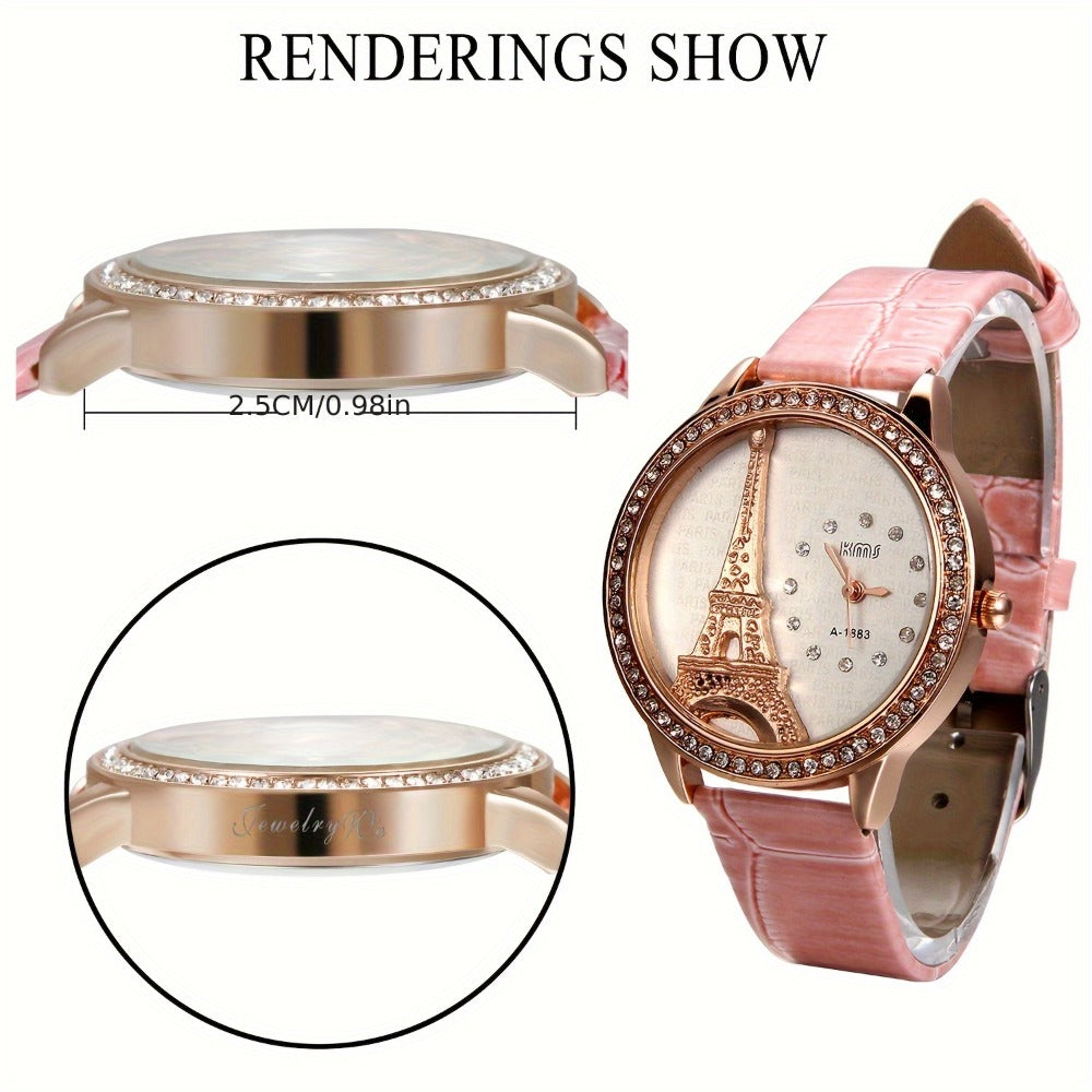 Women's Quartz Watch - Eiffel Tower Rhinestone for Jewelrywe Parisian Fashion Analog Wristwatch - product detail view 7