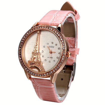 Women's Quartz Watch - Eiffel Tower Rhinestone for Jewelrywe Parisian Fashion Analog Wristwatch - product detail view 9