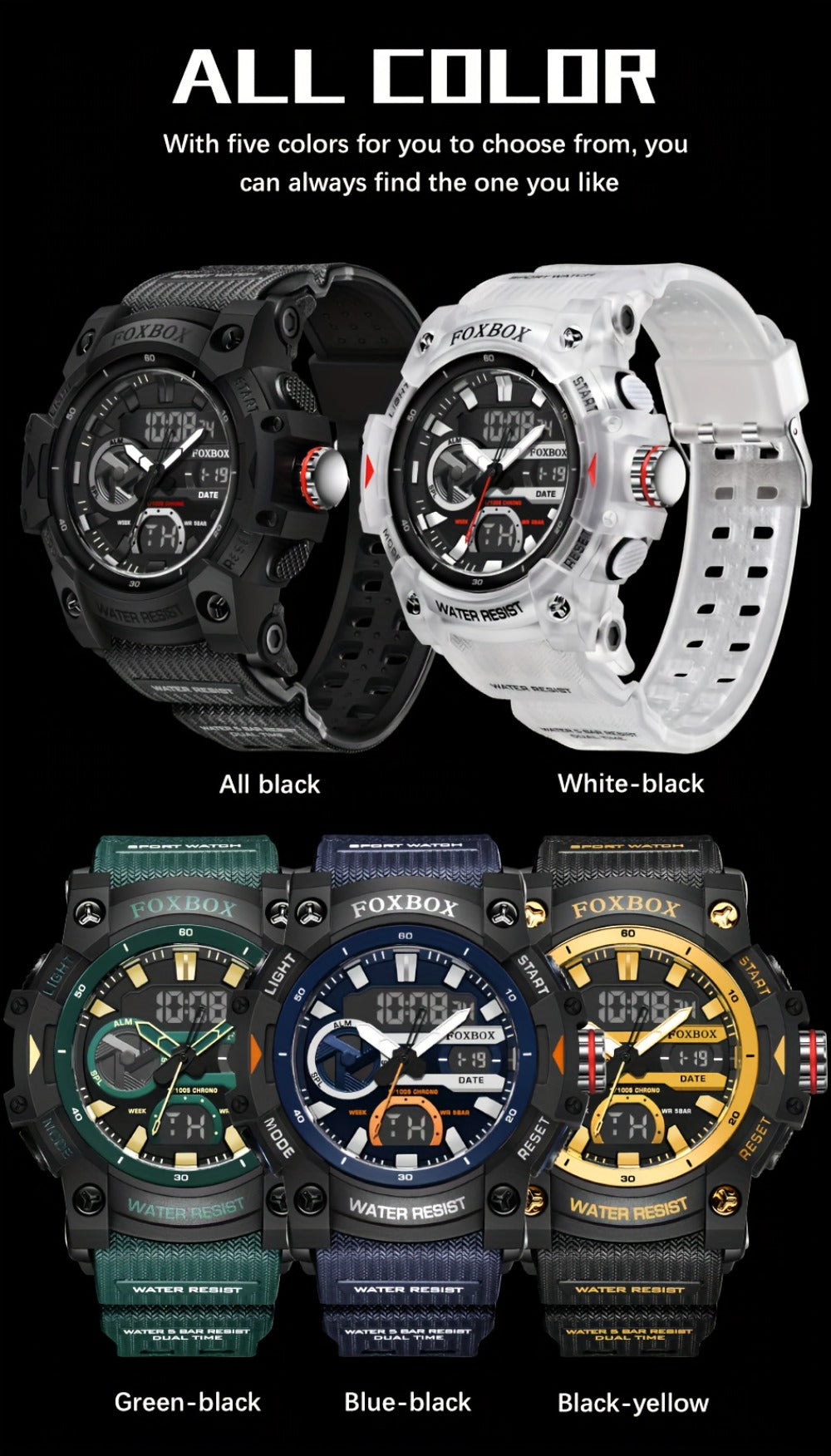 Men's Quartz Watch - FOXBOX LED Digital Night Light Stopwatch Multifunctional Outdoor Hiking - product detail view 16