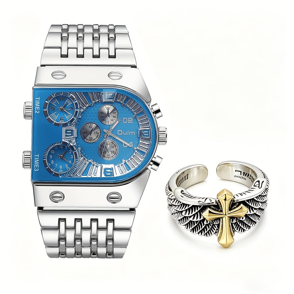 Men's Quartz Watch - Gold for Luxury Chronograph Roman Numeral Dial Date Multi-Timezone Alloy - product detail view 3