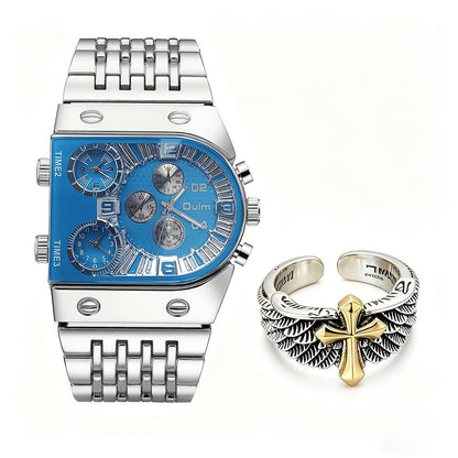 Men's Quartz Watch - Gold for Luxury Chronograph Roman Numeral Dial Date Multi-Timezone Alloy - product detail view 3