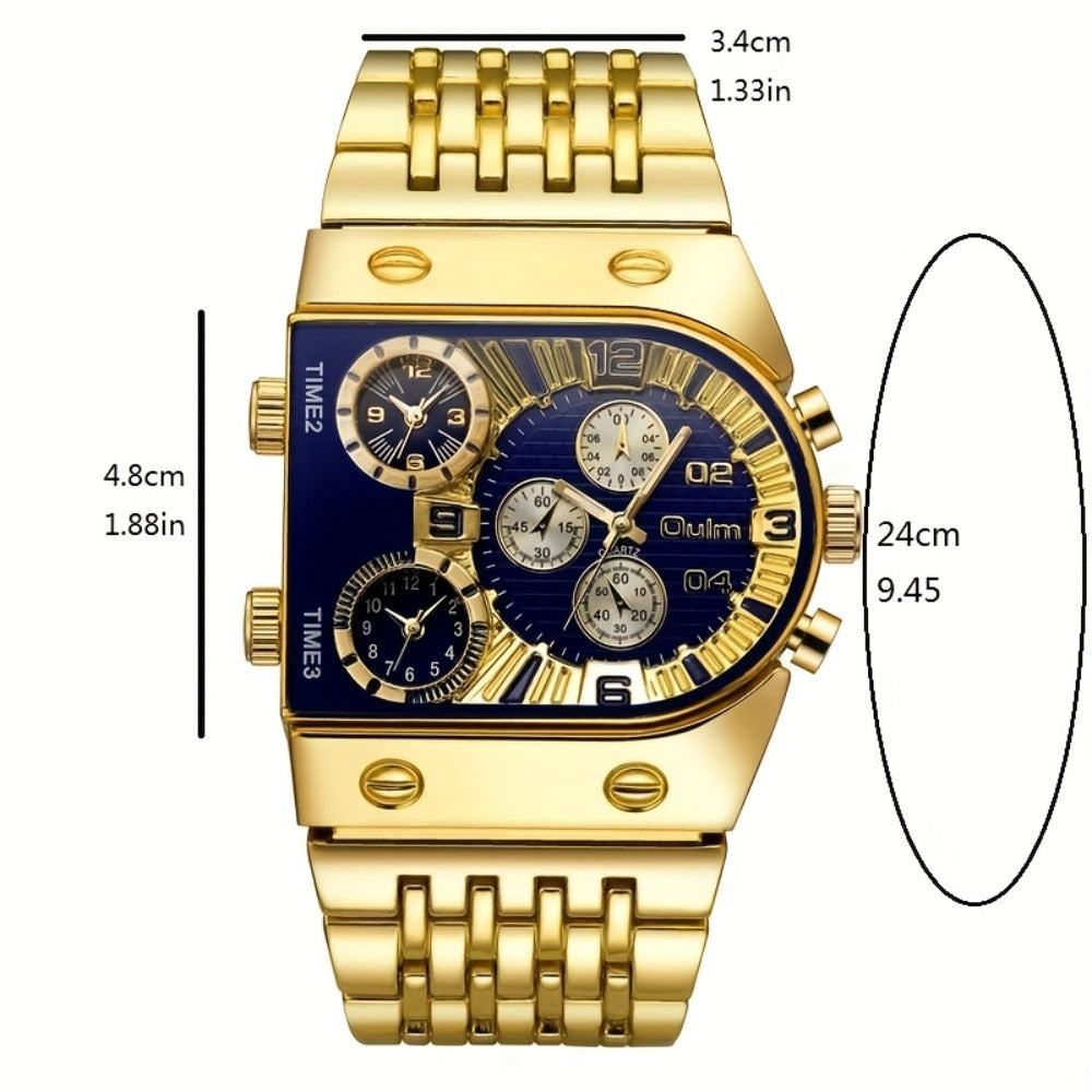 Men's Quartz Watch - Gold for Luxury Chronograph Roman Numeral Dial Date Multi-Timezone Alloy - product detail view 4