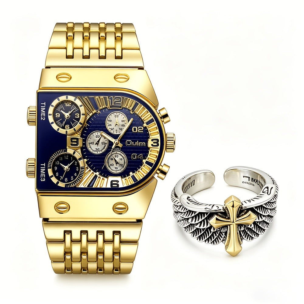 Men's Quartz Watch - Gold for Luxury Chronograph Roman Numeral Dial Date Multi-Timezone Alloy - product detail view 5