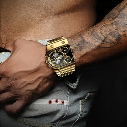Men's Quartz Watch - Gold for Luxury Chronograph Roman Numeral Dial Date Multi-Timezone Alloy - product detail view 11