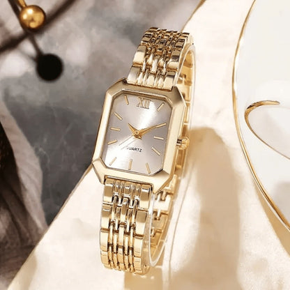 Women's Quartz Watch - Gold Tone Set for 2 Piece Elegant Luxury Rectangular Dial Analog - product detail view 4