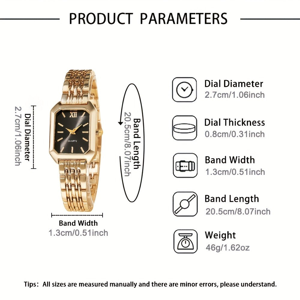 Women's Quartz Watch - Gold Tone Set for 2 Piece Elegant Luxury Rectangular Dial Analog - product detail view 5