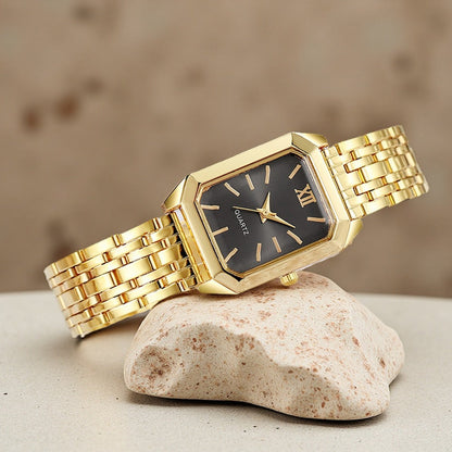 Women's Quartz Watch - Gold Tone Set for 2 Piece Elegant Luxury Rectangular Dial Analog - product detail view 7