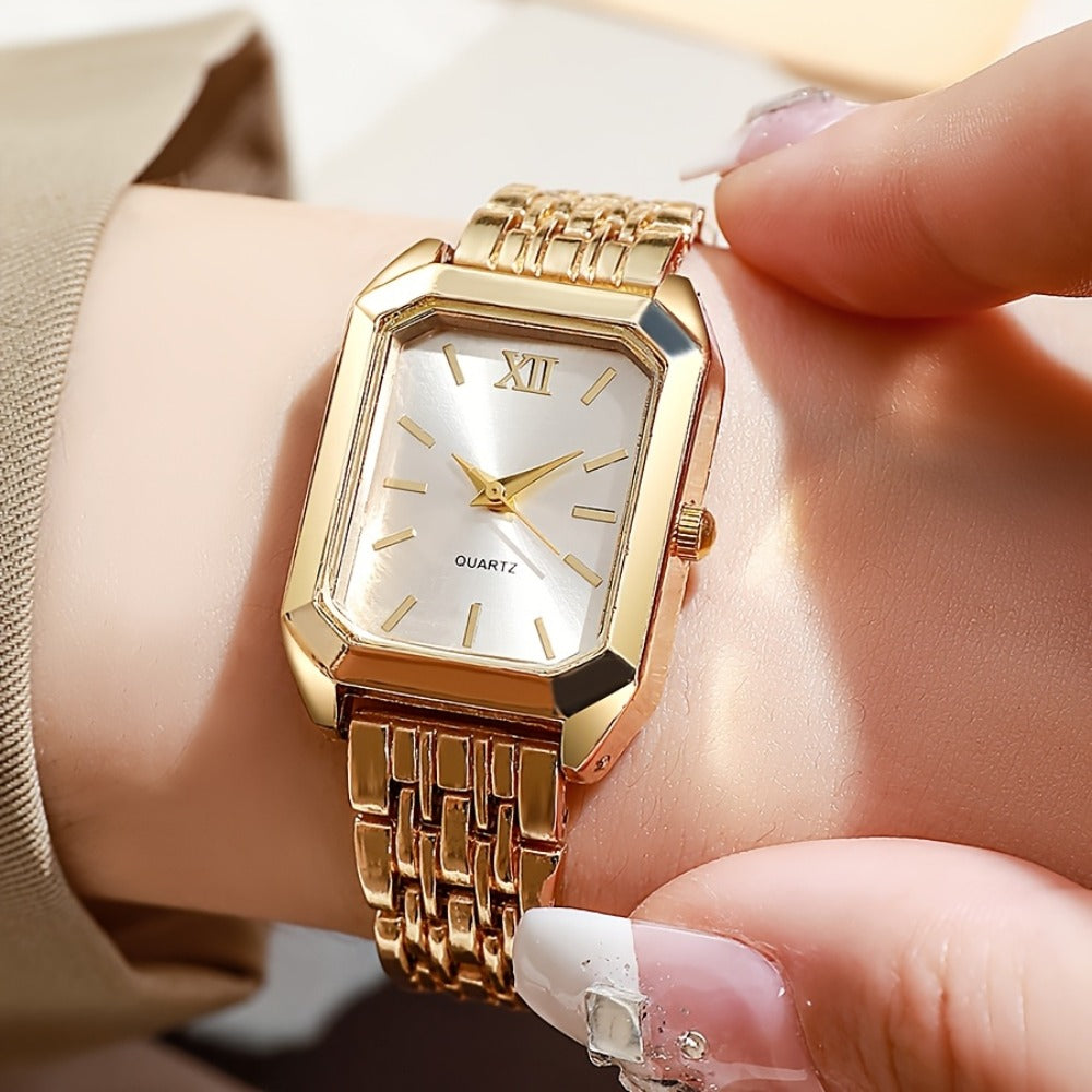 Women's Quartz Watch - Gold Tone Set for 2 Piece Elegant Luxury Rectangular Dial Analog - product detail view 8