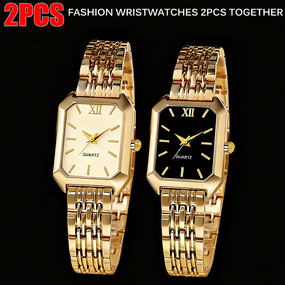 Women's Quartz Watch - Gold Tone Set for 2 Piece Elegant Luxury Rectangular Dial Analog - product detail view 9