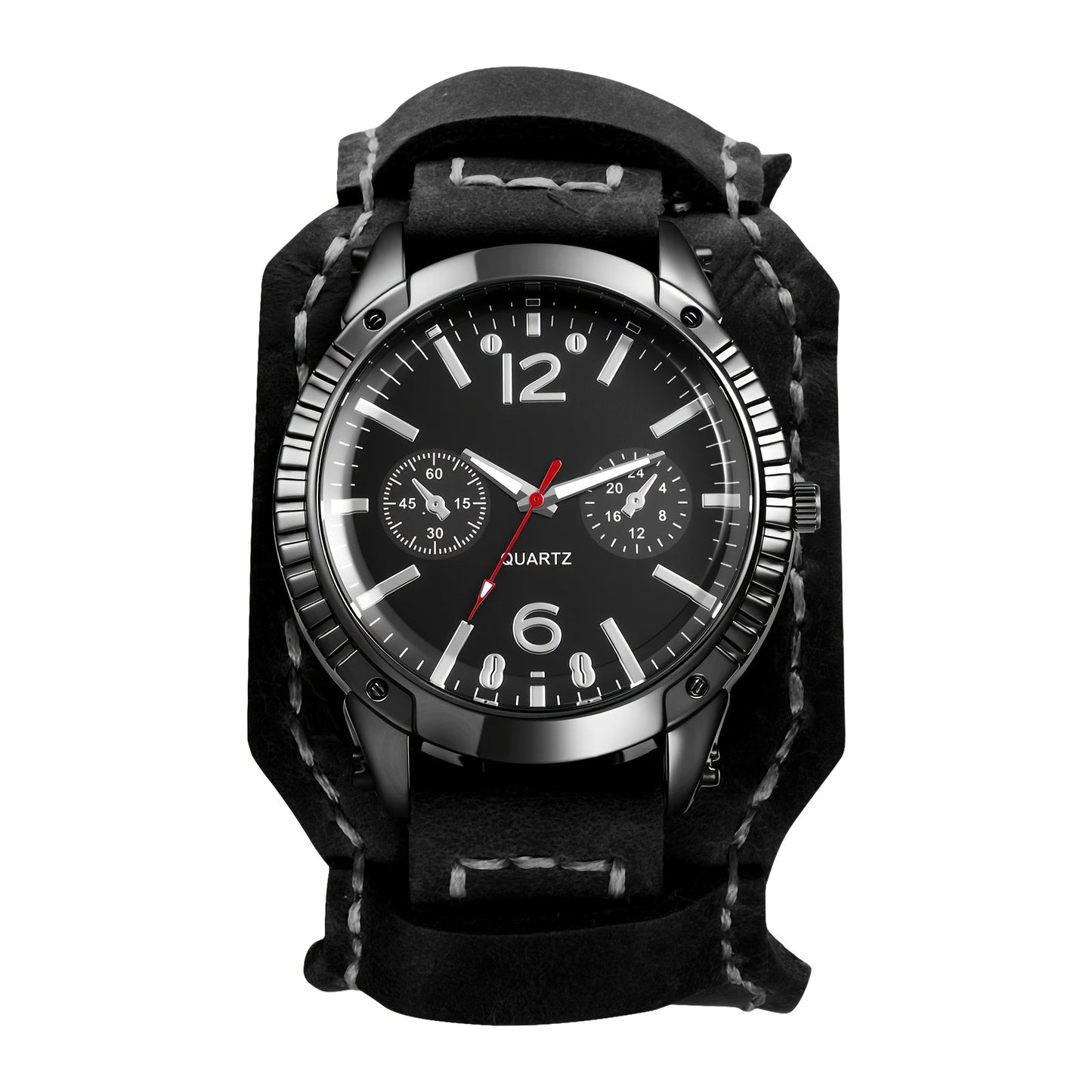 Men's Quartz Watch - Gothic Punk Leather Cuff Wristwatch for Wide Genuine Leather Band - product detail view 20