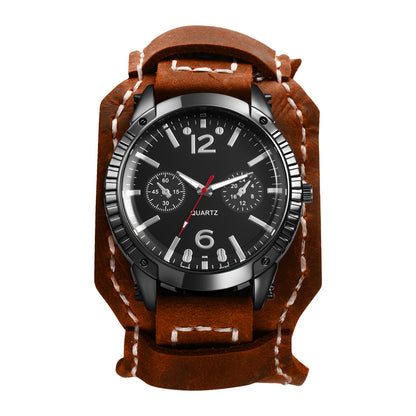 Men's Quartz Watch - Gothic Punk Leather Cuff Wristwatch for Wide Genuine Leather Band - product detail view 24