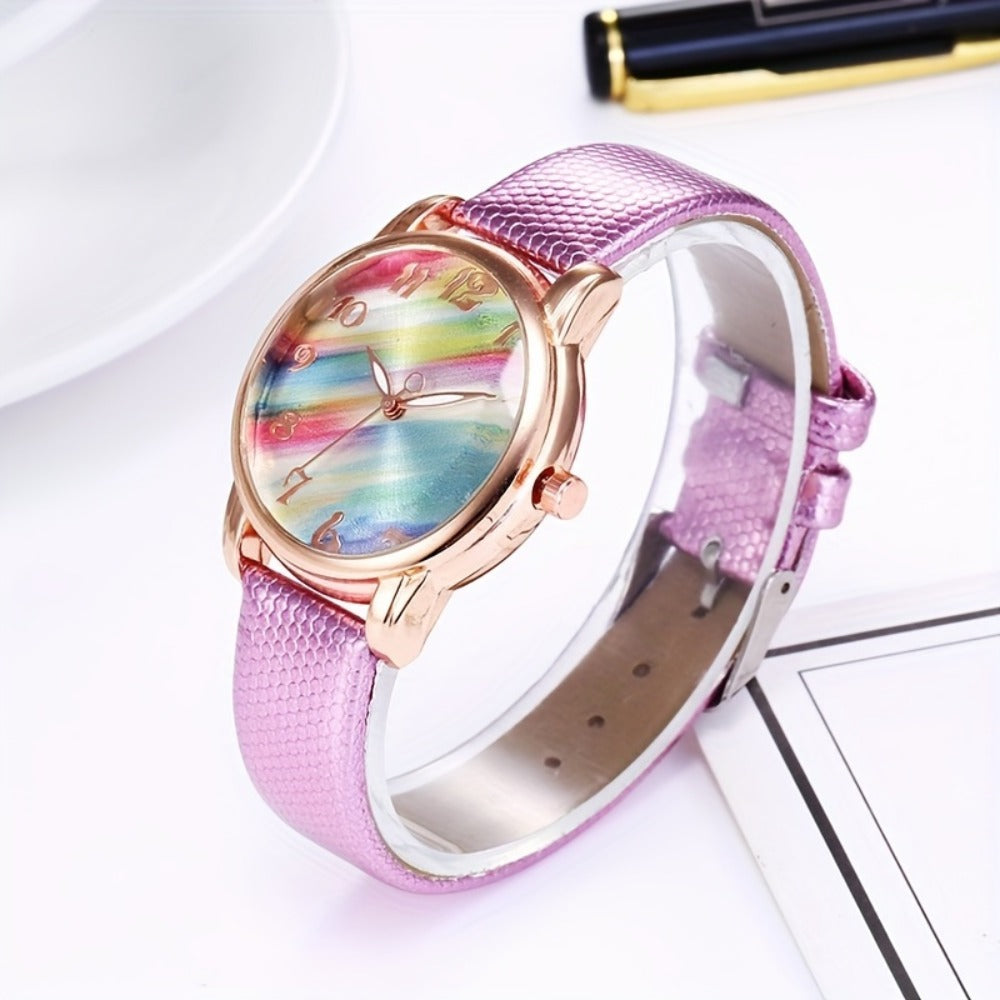 Women's Quartz Watch - Graphic Color for Girls Cute Fashion Analog Wristwatch with Colorful - product detail view 4