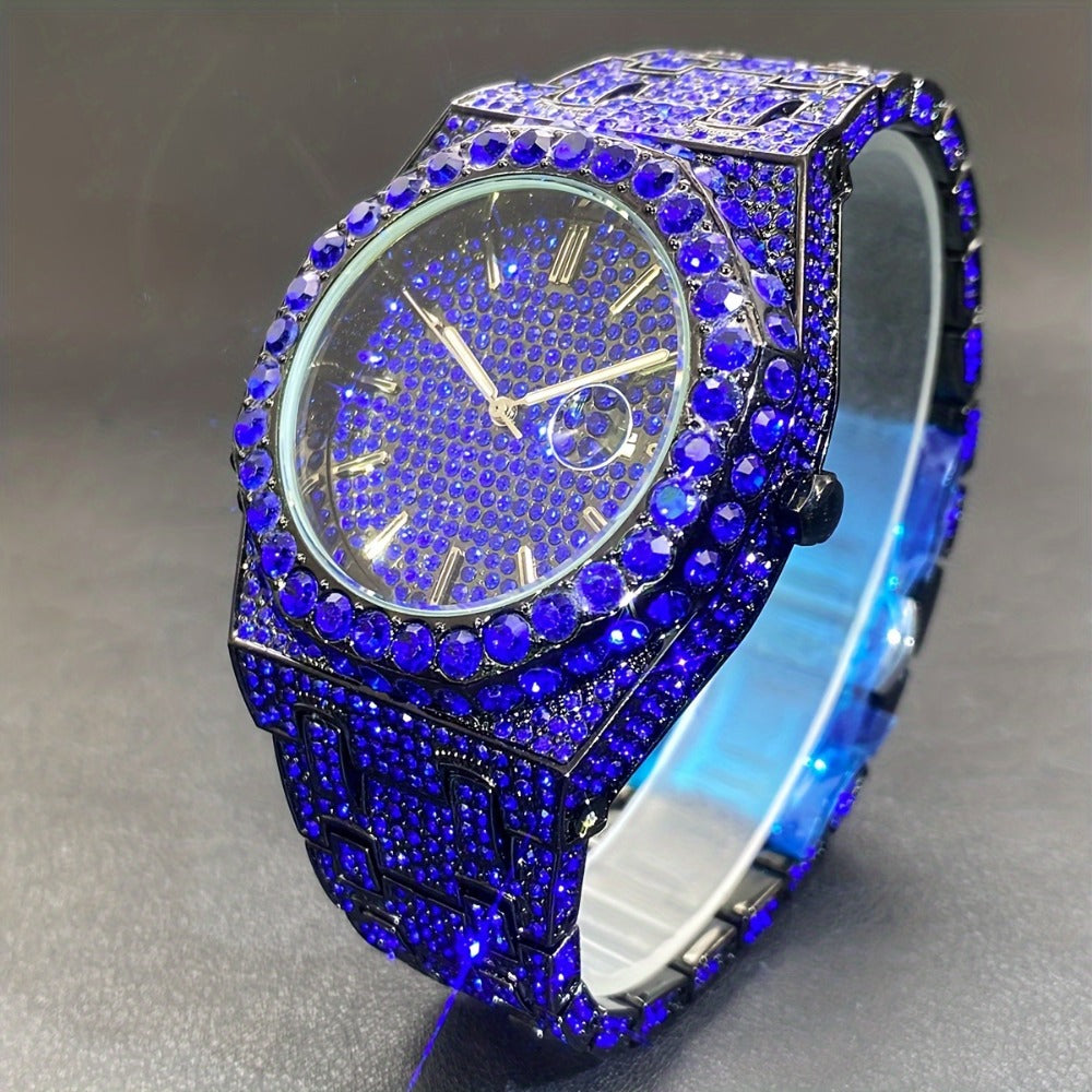 Men's Quartz Watch - Iced Out Rhinestone for Hip Hop Luxury Wristwatch, Luminous Dial, Zinc - main product view