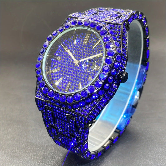 Men's Quartz Watch - Iced Out Rhinestone for Hip Hop Luxury Wristwatch, Luminous Dial, Zinc - main product view