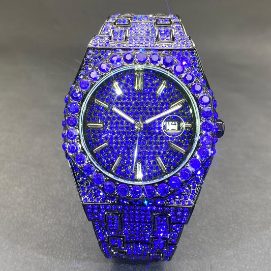 Men's Quartz Watch - Iced Out Rhinestone for Hip Hop Luxury Wristwatch, Luminous Dial, Zinc - product detail view 2