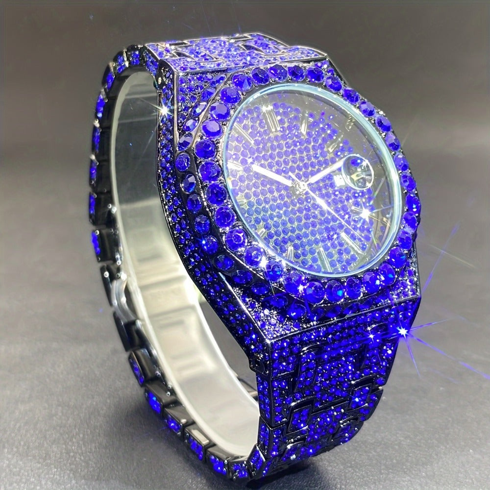 Men's Quartz Watch - Iced Out Rhinestone for Hip Hop Luxury Wristwatch, Luminous Dial, Zinc - product detail view 3