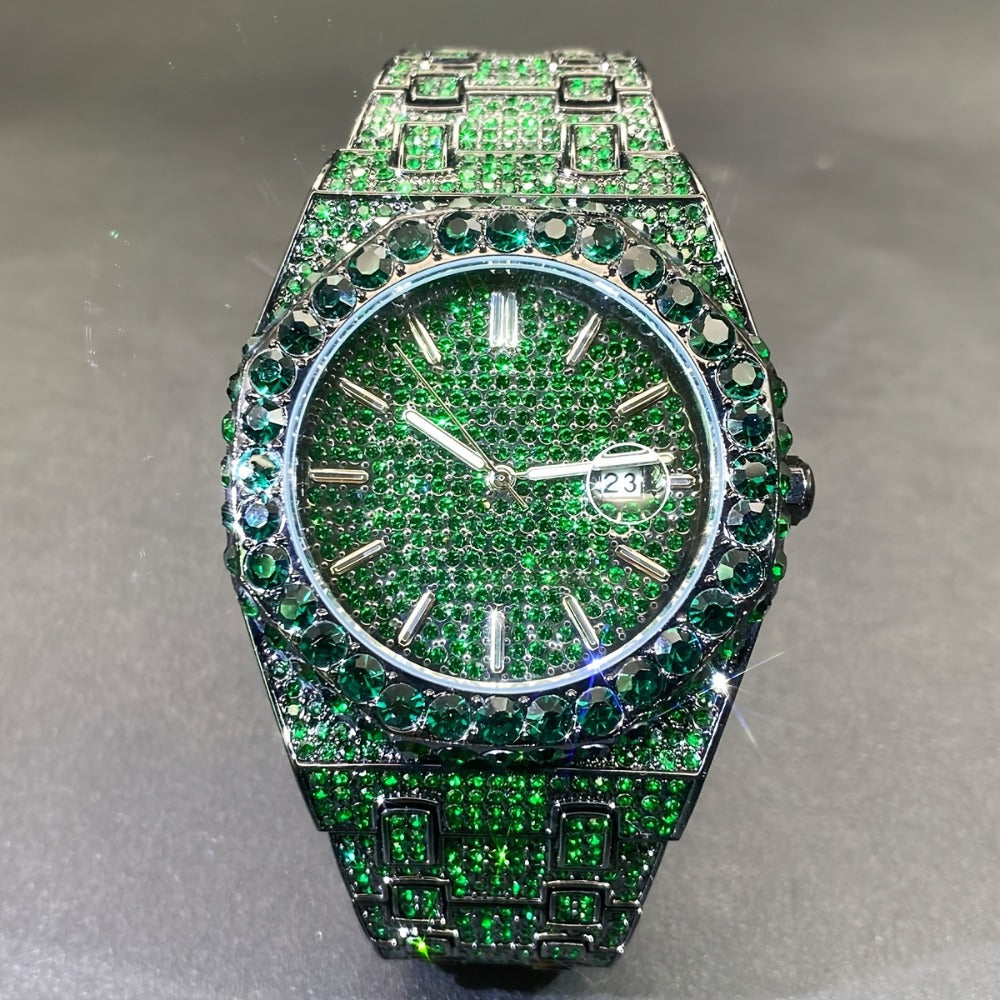 Men's Quartz Watch - Iced Out Rhinestone for Hip Hop Luxury Wristwatch, Luminous Dial, Zinc - product detail view 4
