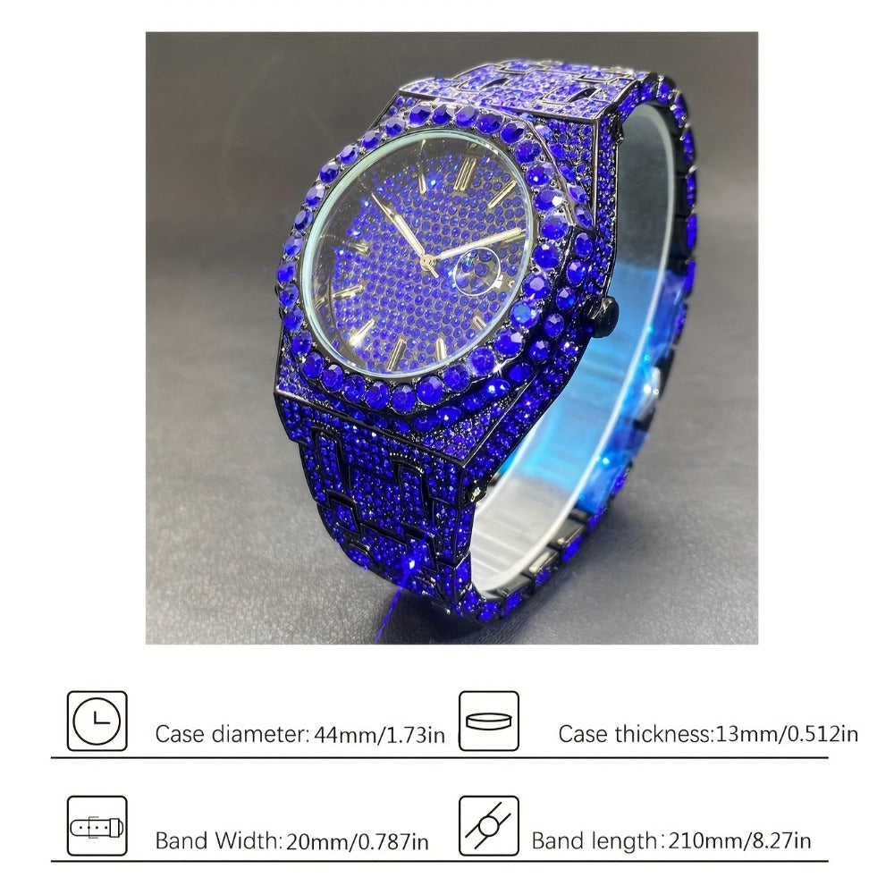 Men's Quartz Watch - Iced Out Rhinestone for Hip Hop Luxury Wristwatch, Luminous Dial, Zinc - product detail view 5