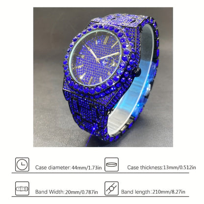 Men's Quartz Watch - Iced Out Rhinestone for Hip Hop Luxury Wristwatch, Luminous Dial, Zinc - product detail view 5