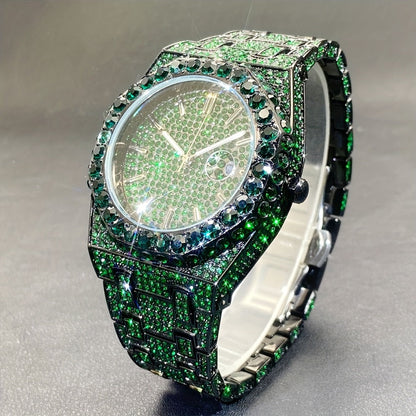 Men's Quartz Watch - Iced Out Rhinestone for Hip Hop Luxury Wristwatch, Luminous Dial, Zinc - product detail view 6