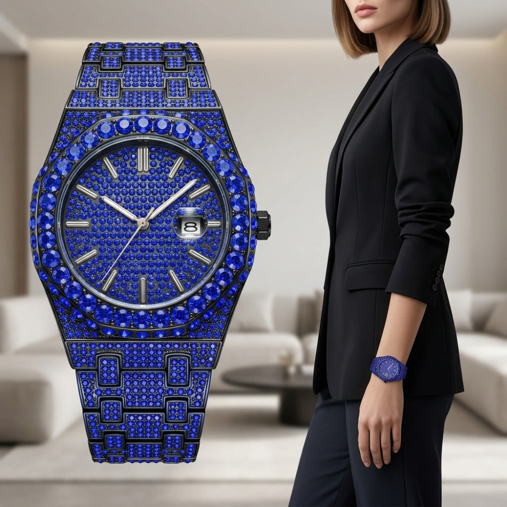 Men's Quartz Watch - Iced Out Rhinestone for Hip Hop Luxury Wristwatch, Luminous Dial, Zinc - product detail view 7