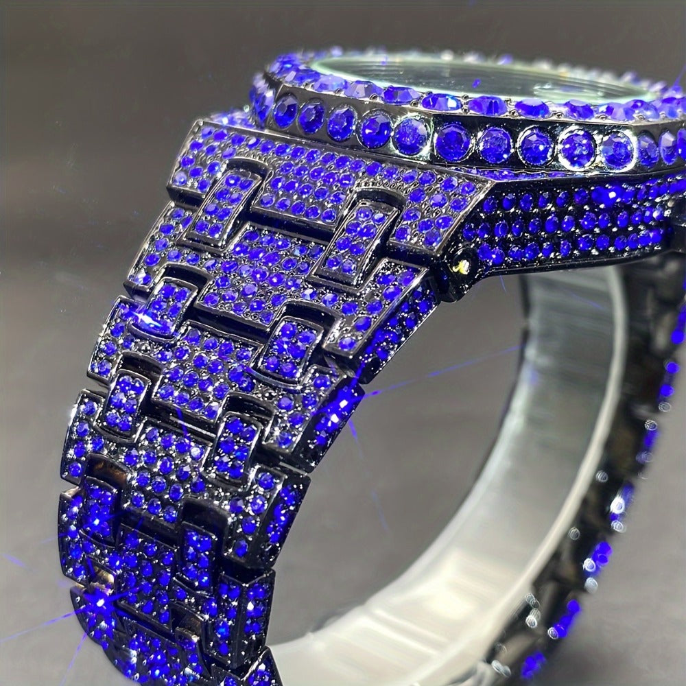 Men's Quartz Watch - Iced Out Rhinestone for Hip Hop Luxury Wristwatch, Luminous Dial, Zinc - product detail view 9