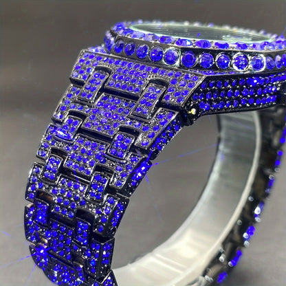 Men's Quartz Watch - Iced Out Rhinestone for Hip Hop Luxury Wristwatch, Luminous Dial, Zinc - product detail view 9