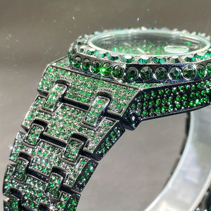 Men's Quartz Watch - Iced Out Rhinestone for Hip Hop Luxury Wristwatch, Luminous Dial, Zinc - product detail view 11
