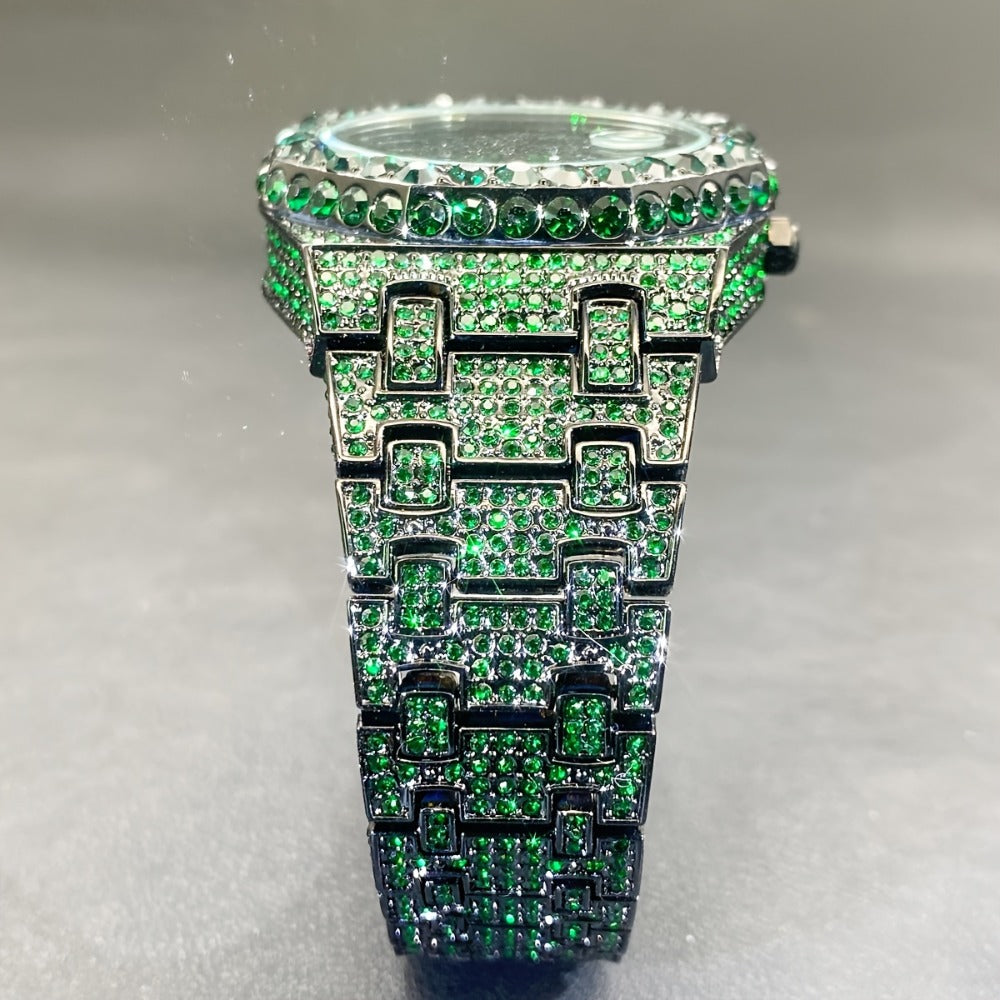 Men's Quartz Watch - Iced Out Rhinestone for Hip Hop Luxury Wristwatch, Luminous Dial, Zinc - product detail view 12
