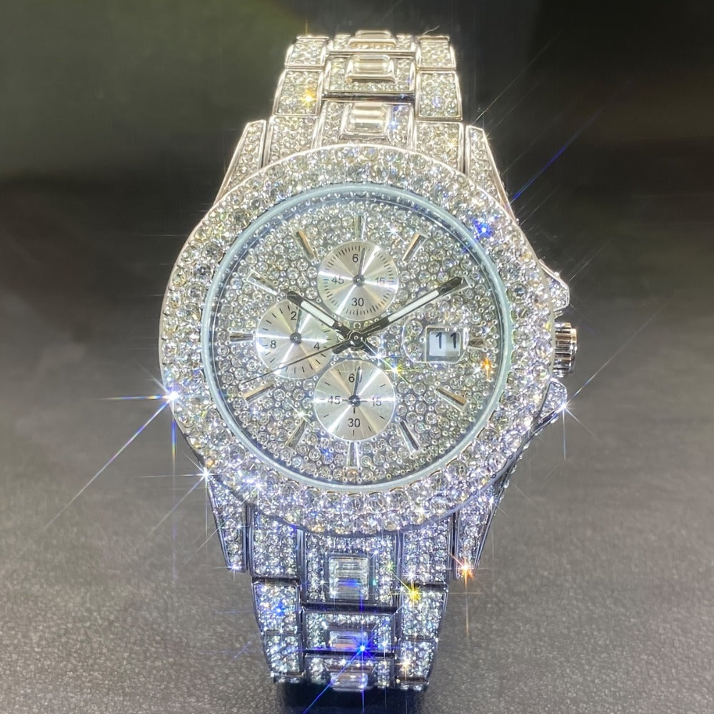 Men's Quartz Watch - Iced Out Rhinestone for & Women Hip Hop Luxury Bling Wristwatch - product detail view 3