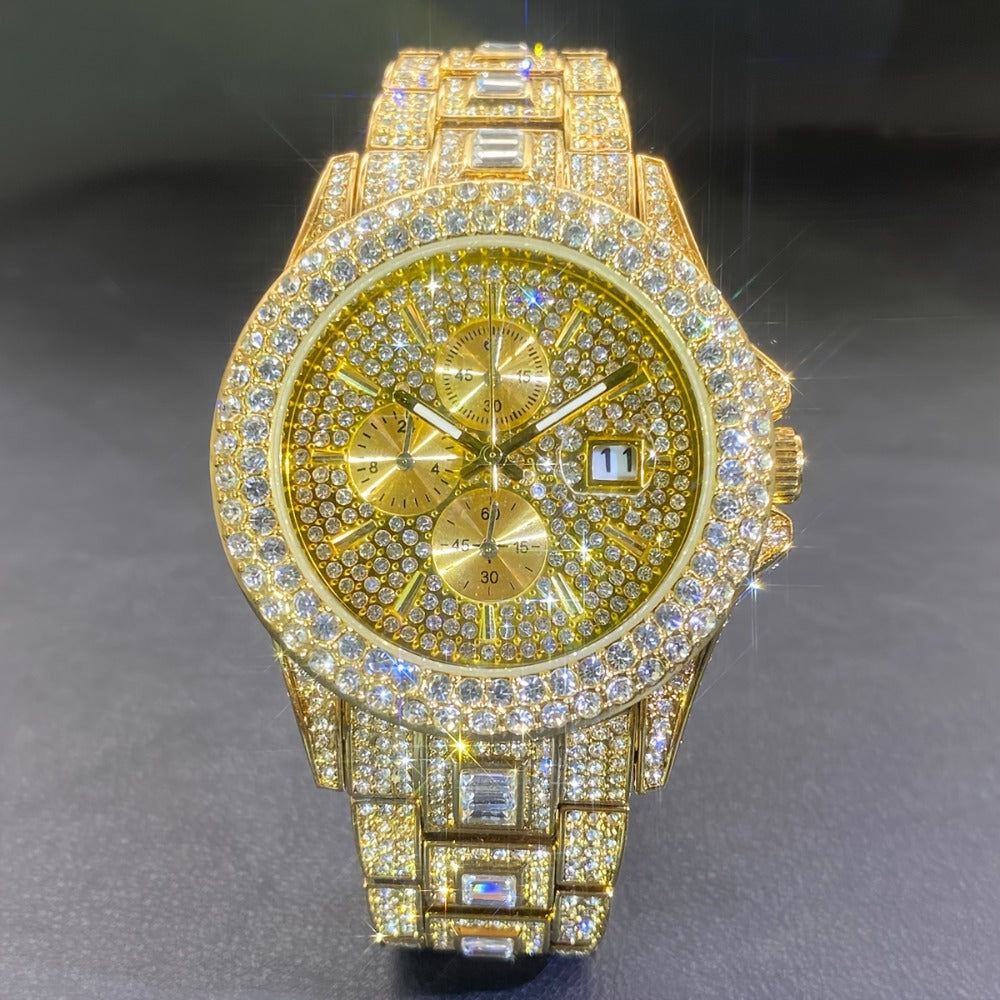 Men's Quartz Watch - Iced Out Rhinestone for & Women Hip Hop Luxury Bling Wristwatch - product detail view 4