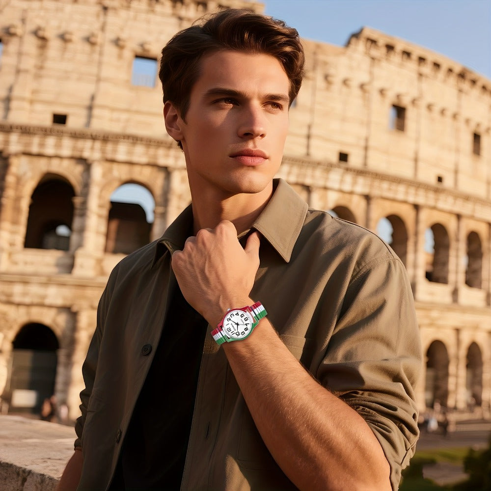 Men's Quartz Watch - Italian Flag Color for Women - Analog Wristwatch with Stainless Steel - product detail view 5