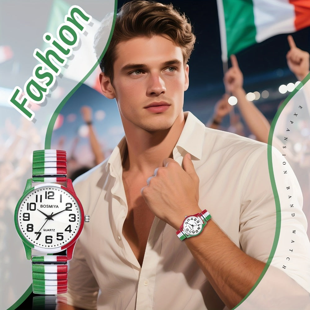Men's Quartz Watch - Italian Flag Color for Women - Analog Wristwatch with Stainless Steel - product detail view 6