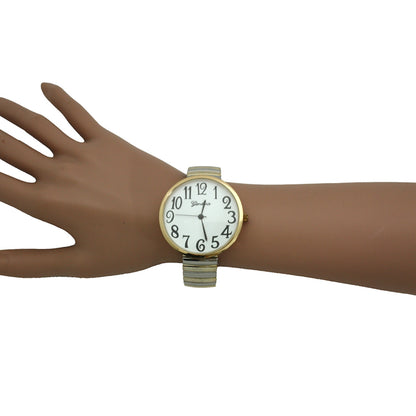 Women's Quartz Watch - Large Face for Metallic Shiny Two-Tone Stretch Band, Big Dial Wristwatch - product detail view 3