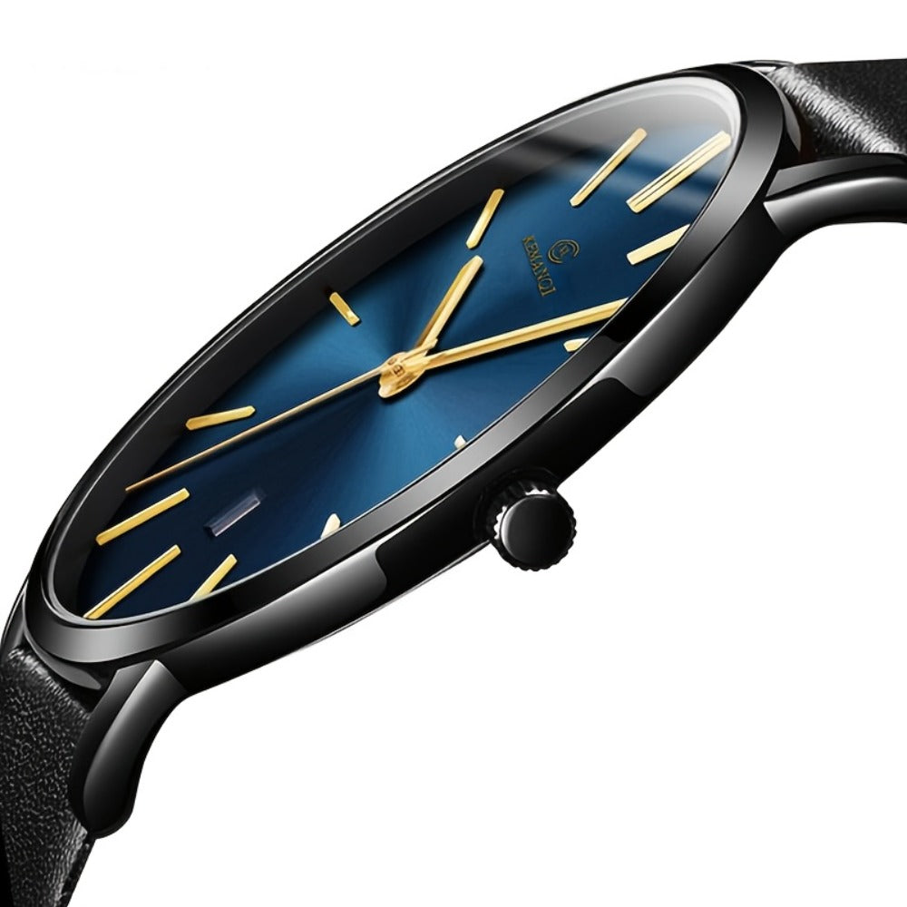 Men's Quartz Watch - Minimalist for Analog Round Dial PU Leather Strap Stainless Steel Case - main product view