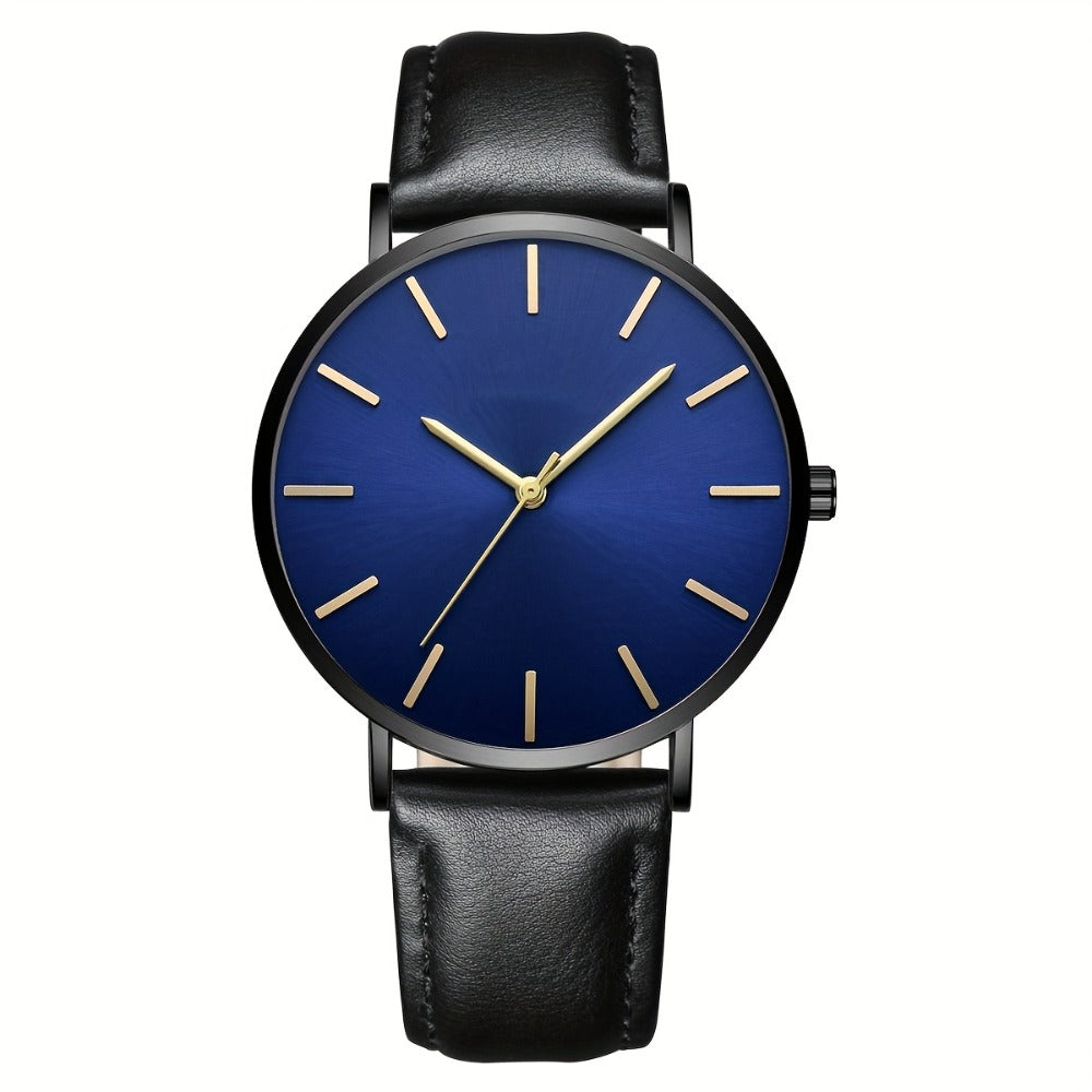 Men's Quartz Watch - Minimalist for Analog Round Dial PU Leather Strap Stainless Steel Case - product detail view 5
