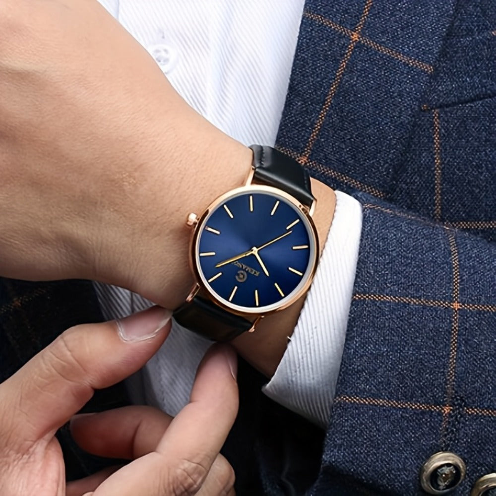 Men's Quartz Watch - Minimalist for Analog Round Dial PU Leather Strap Stainless Steel Case - product detail view 6