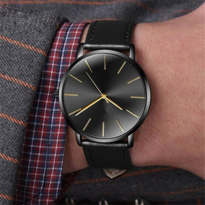 Men's Quartz Watch - Minimalist for Analog Round Dial PU Leather Strap Stainless Steel Case - product detail view 7