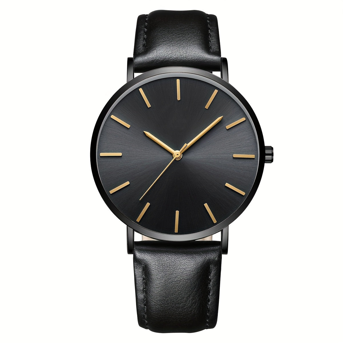 Men's Quartz Watch - Minimalist for Analog Round Dial PU Leather Strap Stainless Steel Case - product detail view 9