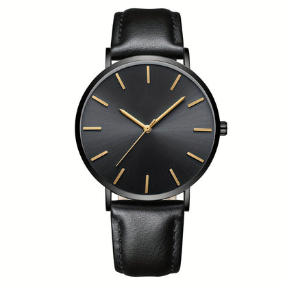 Men's Quartz Watch - Minimalist for Analog Round Dial PU Leather Strap Stainless Steel Case - product detail view 9